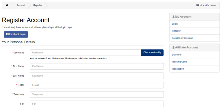 Registration page of LITE system