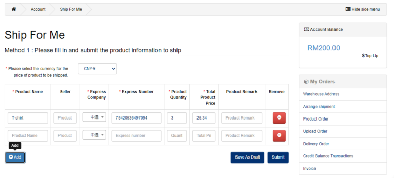 Fill up the tracking number of parcels