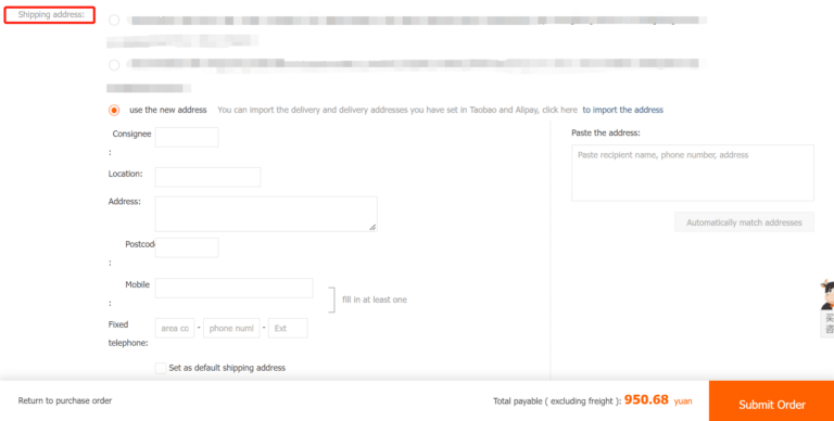 The details of fill in shipping address