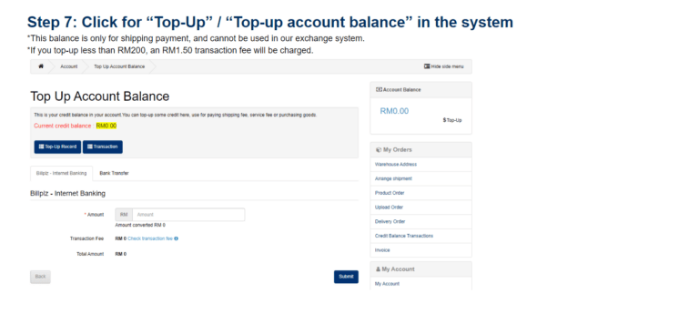 Top-up account balance details