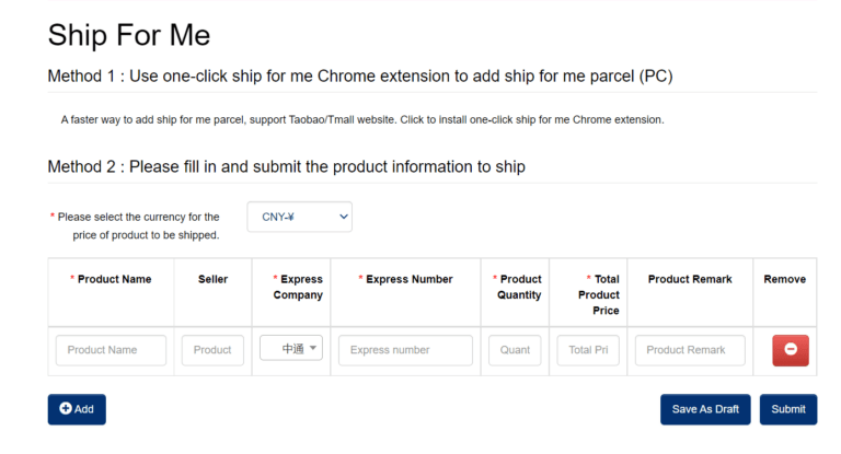 Fill up the parcel information