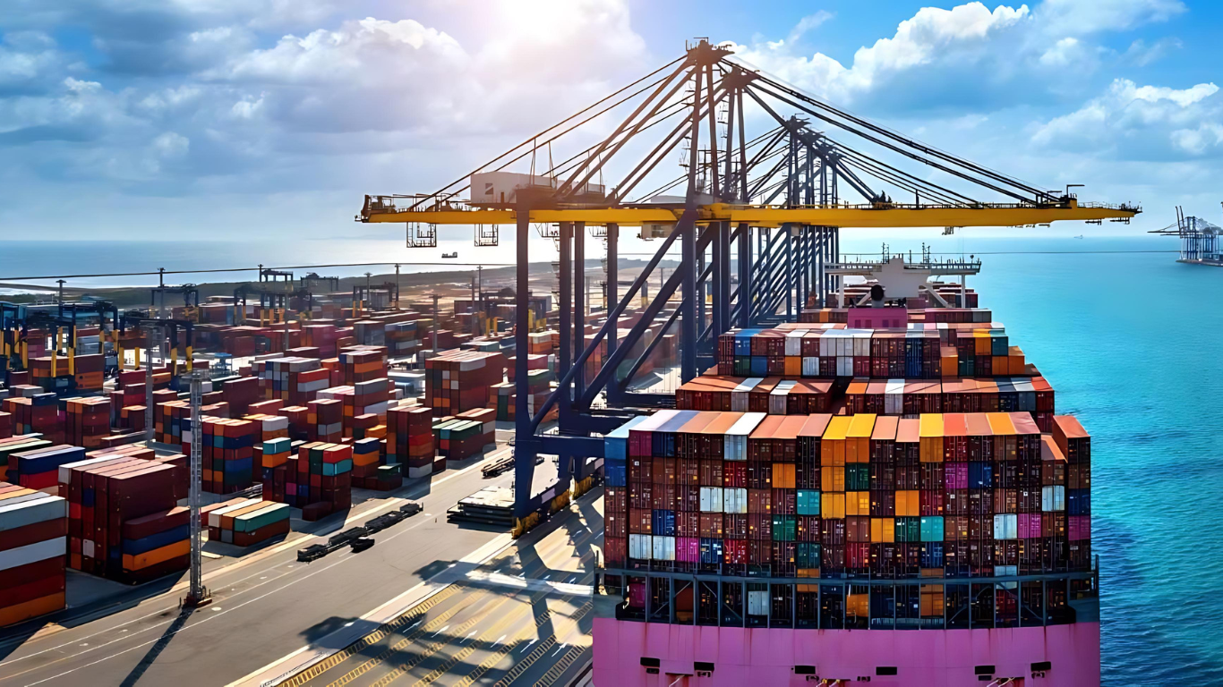 Sea shipping full container at border