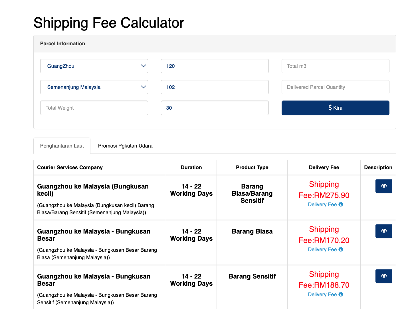 Kalkulator kos logistik untuk import dari 1688 ke Malaysia