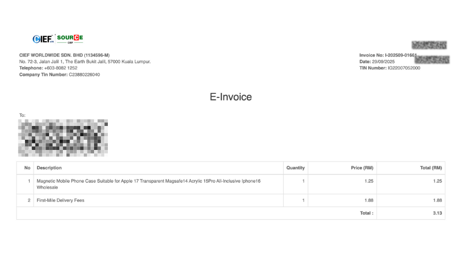 E-Invoice automatic untuk import dari 1688 China